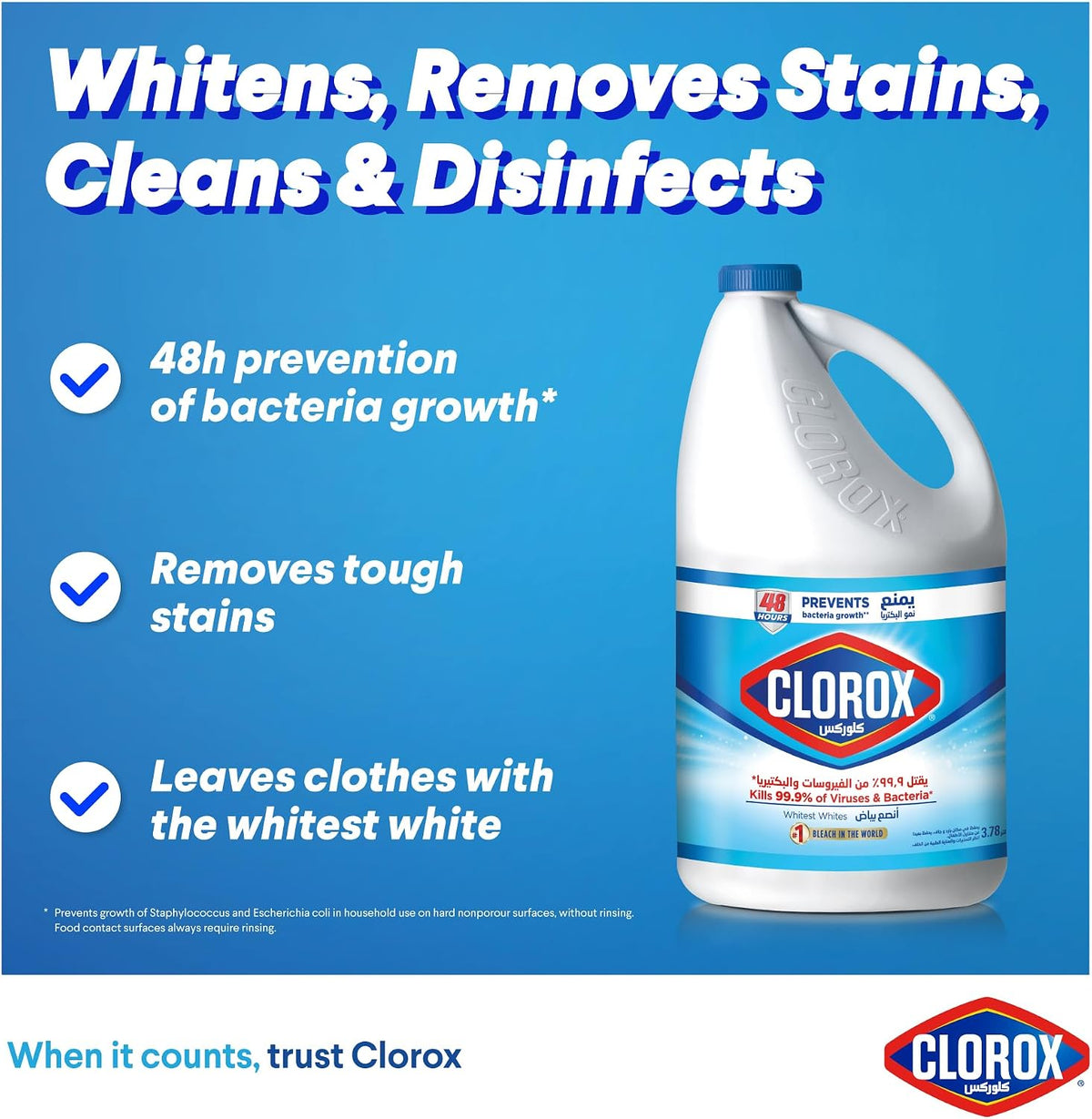 Clorox Bleach Liquid Original Scent 3.78L and Clorox Spray Kitchen Cleaner, 500ml, Bleach Free — additional view 3