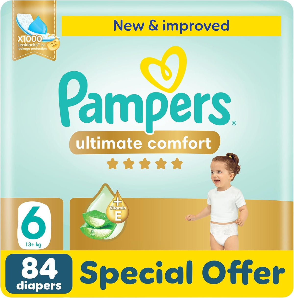 Pampers Ultimate Comfort Premium Taped Diapers 13+kg Size 6 Giant 84 Count