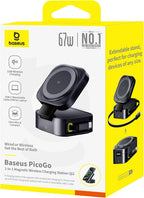 Baseus PicoGo W2 2-in-1 Qi2 Wireless Charging Station 15W with Retractable USB-C Cable — Grey