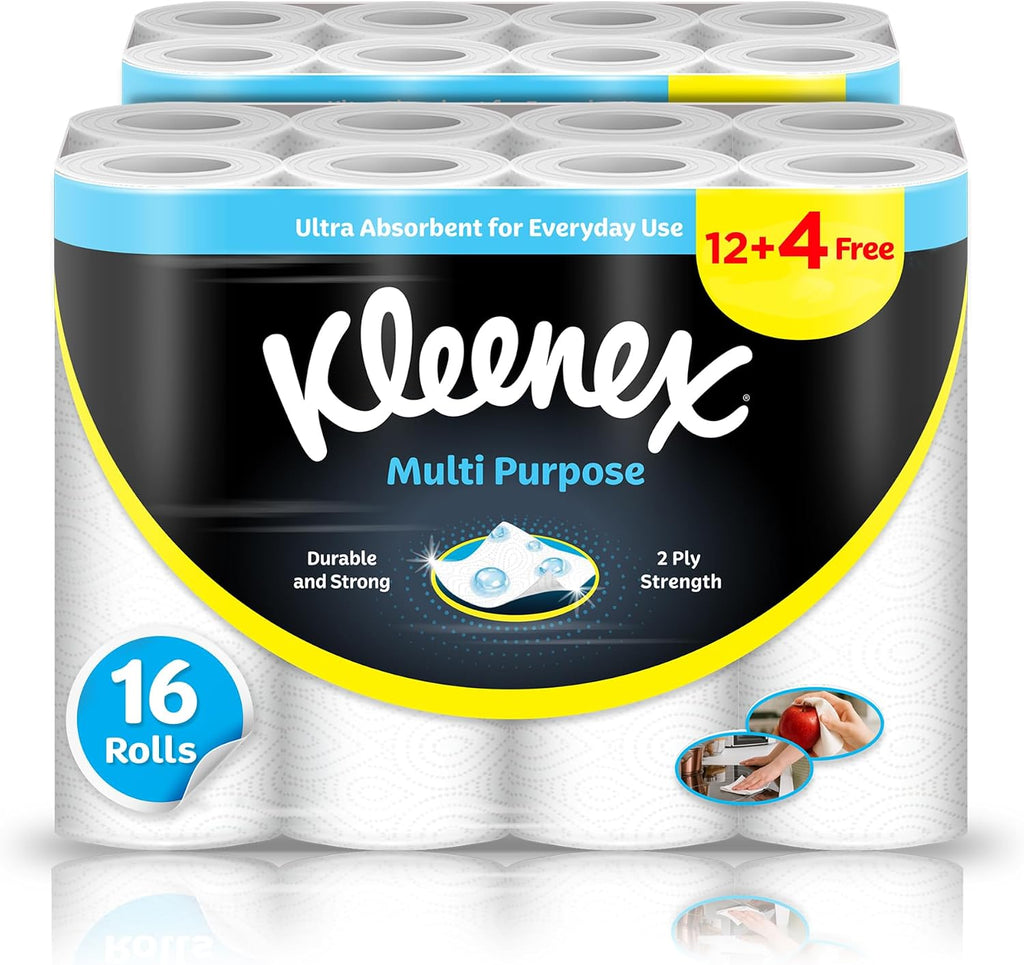 Kleenex Multi Purpose Kitchen Tissue Paper Towel, 2 PLY,16 Rolls x 40 Sheets, Absorbent Towels for all Surfaces — front product image