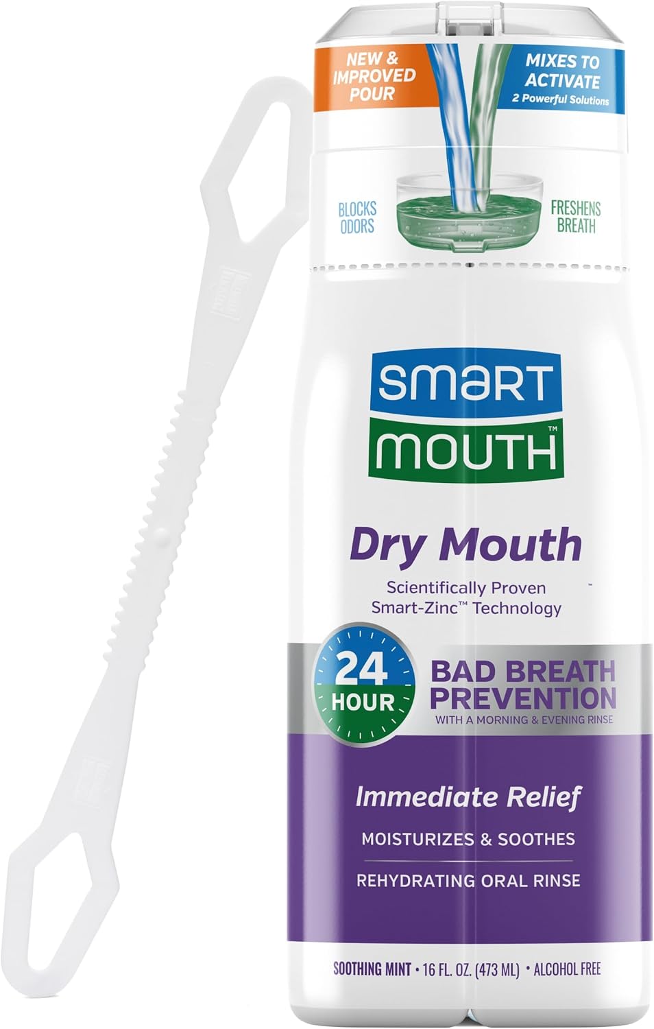SmartMouth Dry Mouth Zinc Activated Mouthwash and Tongue Cleaner, 16 fl oz — front product image