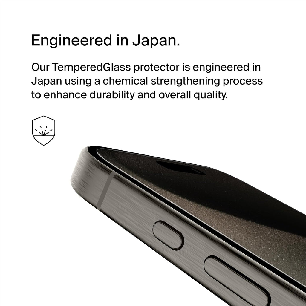 Belkin ScreenForce TemperedGlass Treated Privacy Screen Protector for iPhone 15 Pro - Slim & Scratch-Resistant - Includes Easy Align Tray for Bubble Free Application