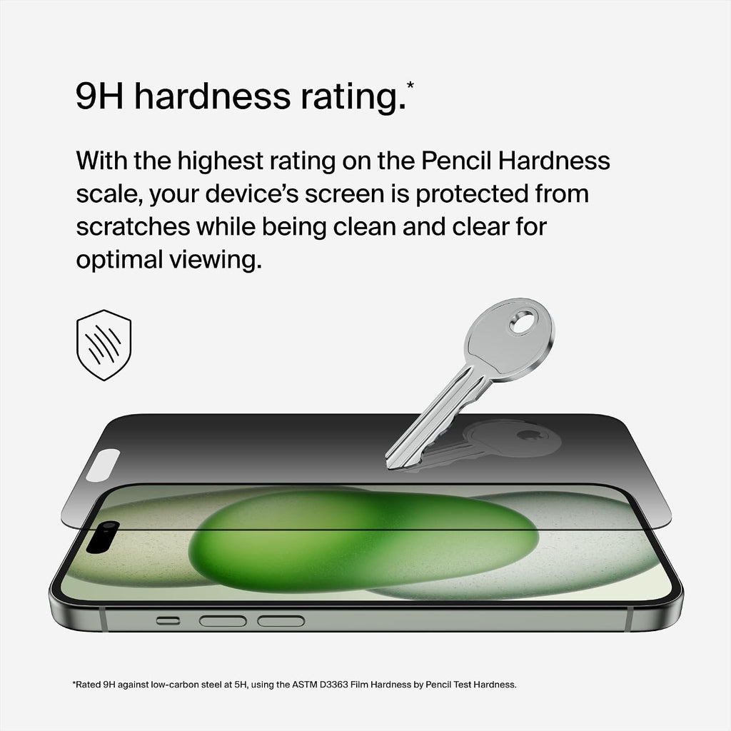 Belkin ScreenForce TemperedGlass Treated Privacy Screen Protector for iPhone 15 Plus & iPhone 14 Pro Max - Slim & Scratch-Resistant - Includes Easy Align Tray for Bubble Free Application