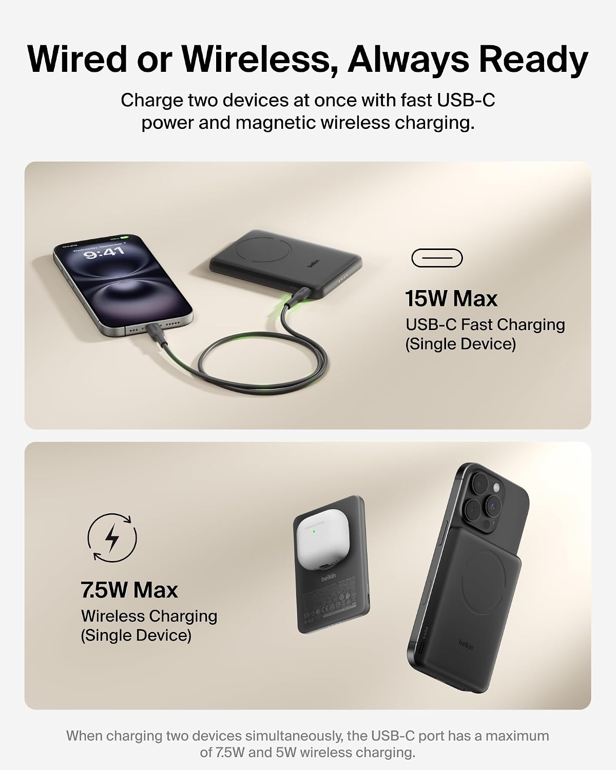 Belkin BoostCharge 5000mAh Magnetic Power Bank with Magnetic Ring - Black