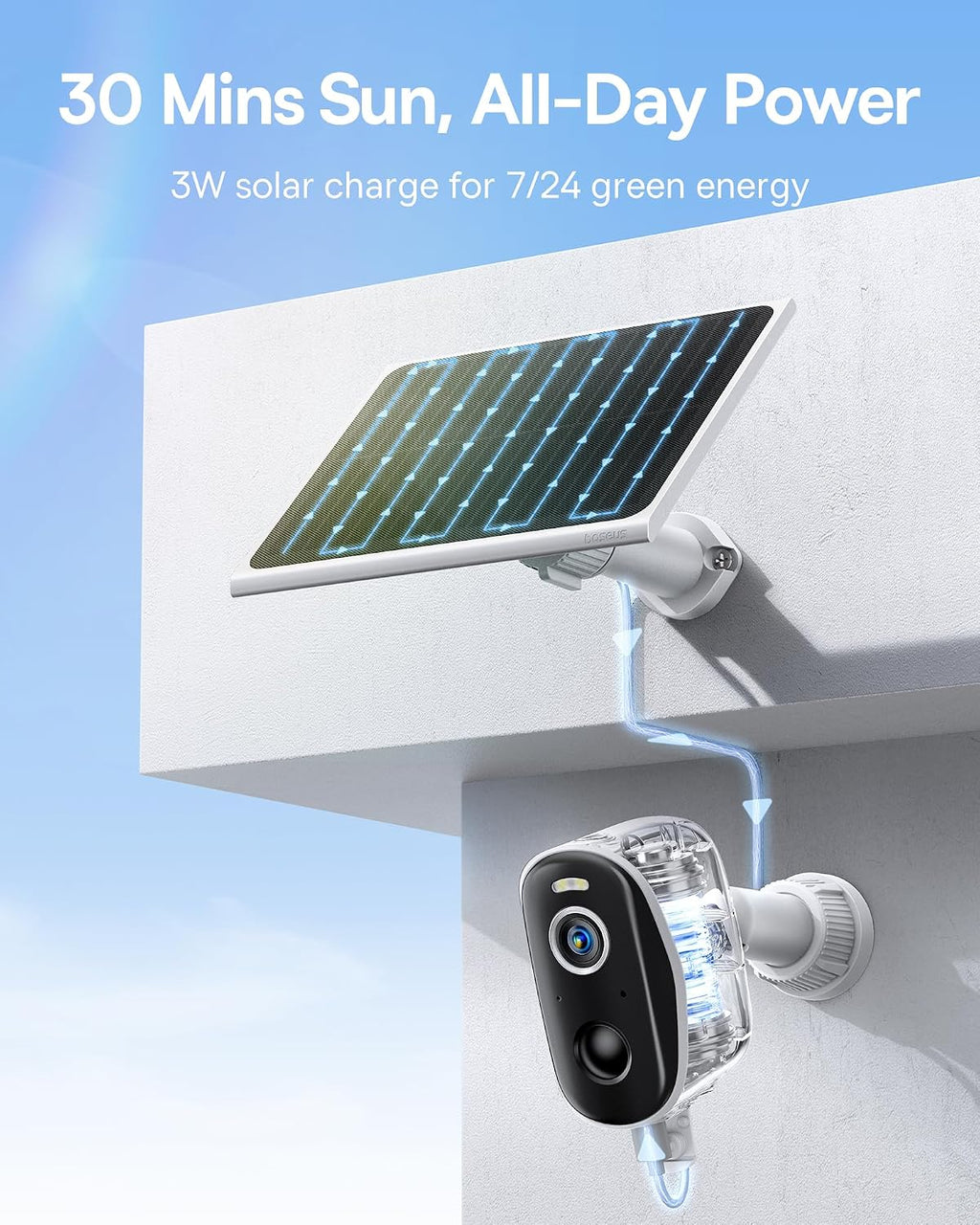 Baseus A1 3W Solar Panel for Wireless Outdoor Security Camera, IP67 Waterproof, 4 Meters Cable