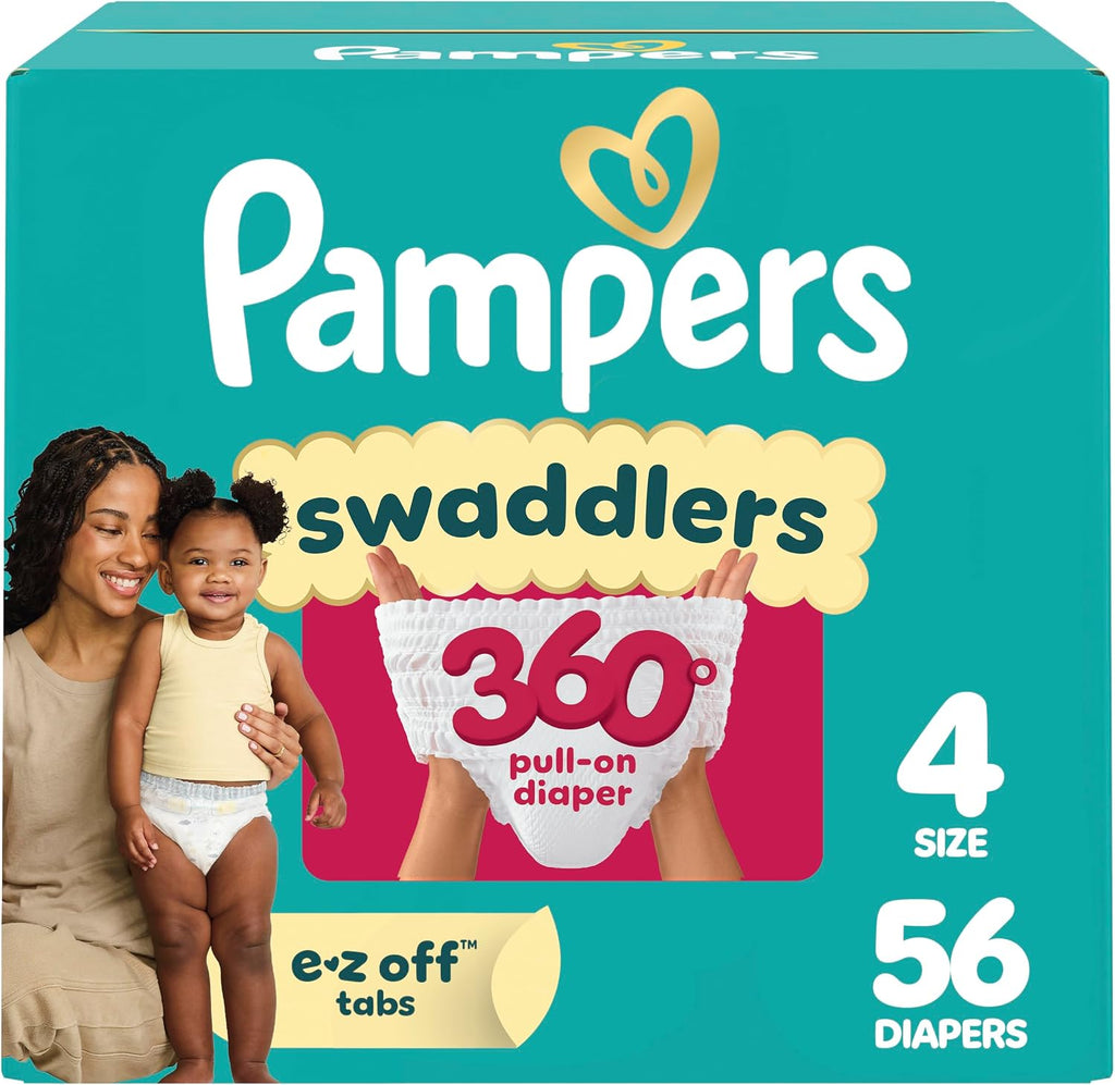 Pampers Diapers - Swaddlers 360 - Size 4, 56 Count, for up to 100% Leakproof Premium Skin Protection (Packaging May Vary)