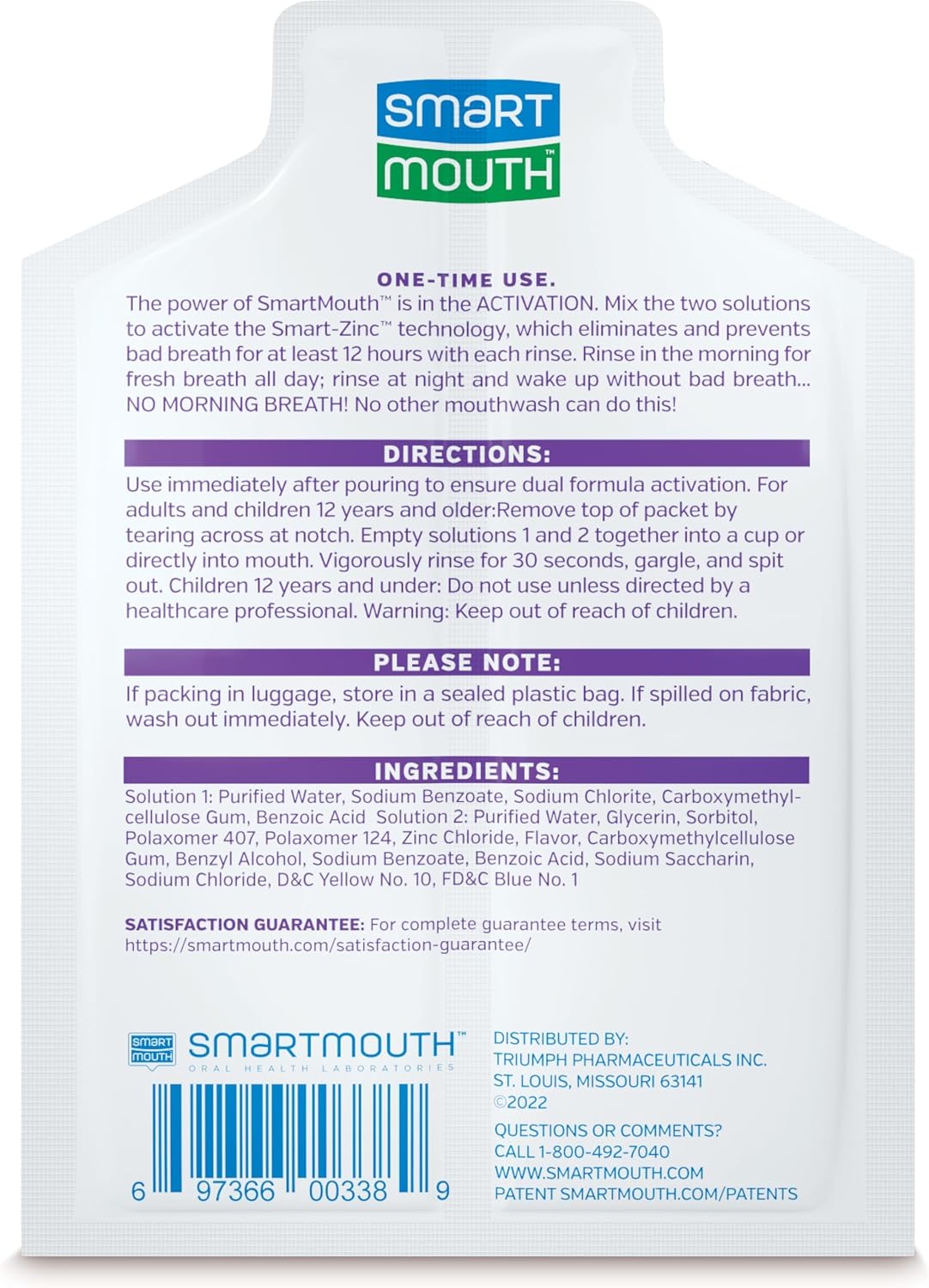 SmartMouth Dry Mouth Zinc Activated Mouthwash Single Packs, Mint, 50 Count — additional product view 2
