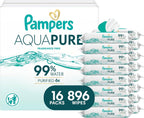 Pampers Aqua Pure Sensitive Baby Wipes, 99% Water, Hypoallergenic, Unscented (896 Count, 16 Flip-Top Packs)