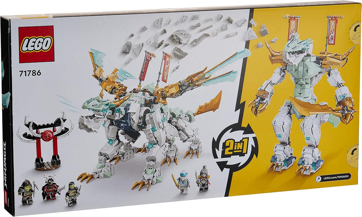 LEGO 71786 NINJAGO Zane’s Ice Dragon Creature 2in1 Dragon Toy to Action Figure Warrior, Model Building Kit, Construction Set for Kids, Boys & Girls with 5 Minifigures