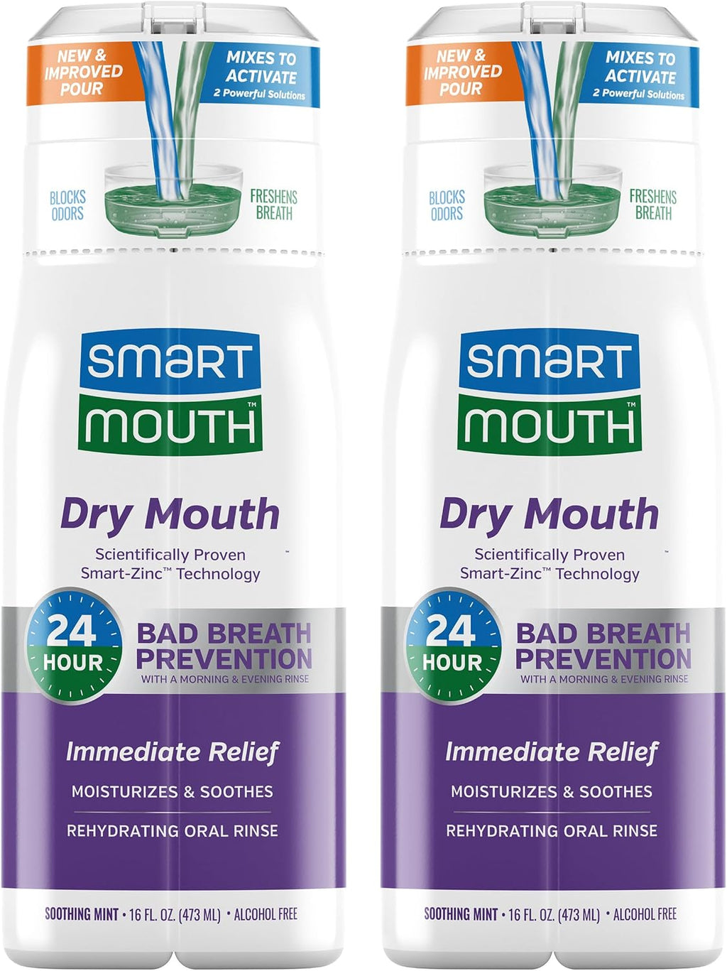 SmartMouth Dry Mouth Zinc Activated Mouthwash, Mint, 16 fl oz, 2-Pack — front product image