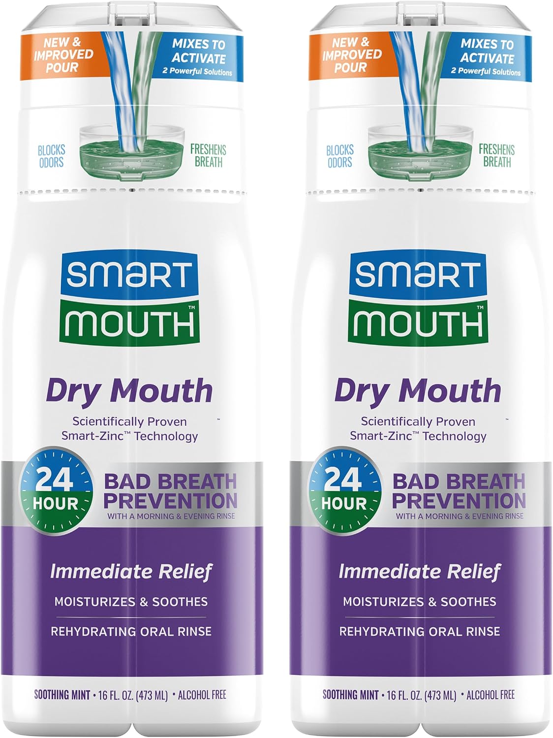 SmartMouth Dry Mouth Zinc Activated Mouthwash, Mint, 16 fl oz, 2-Pack — front product image
