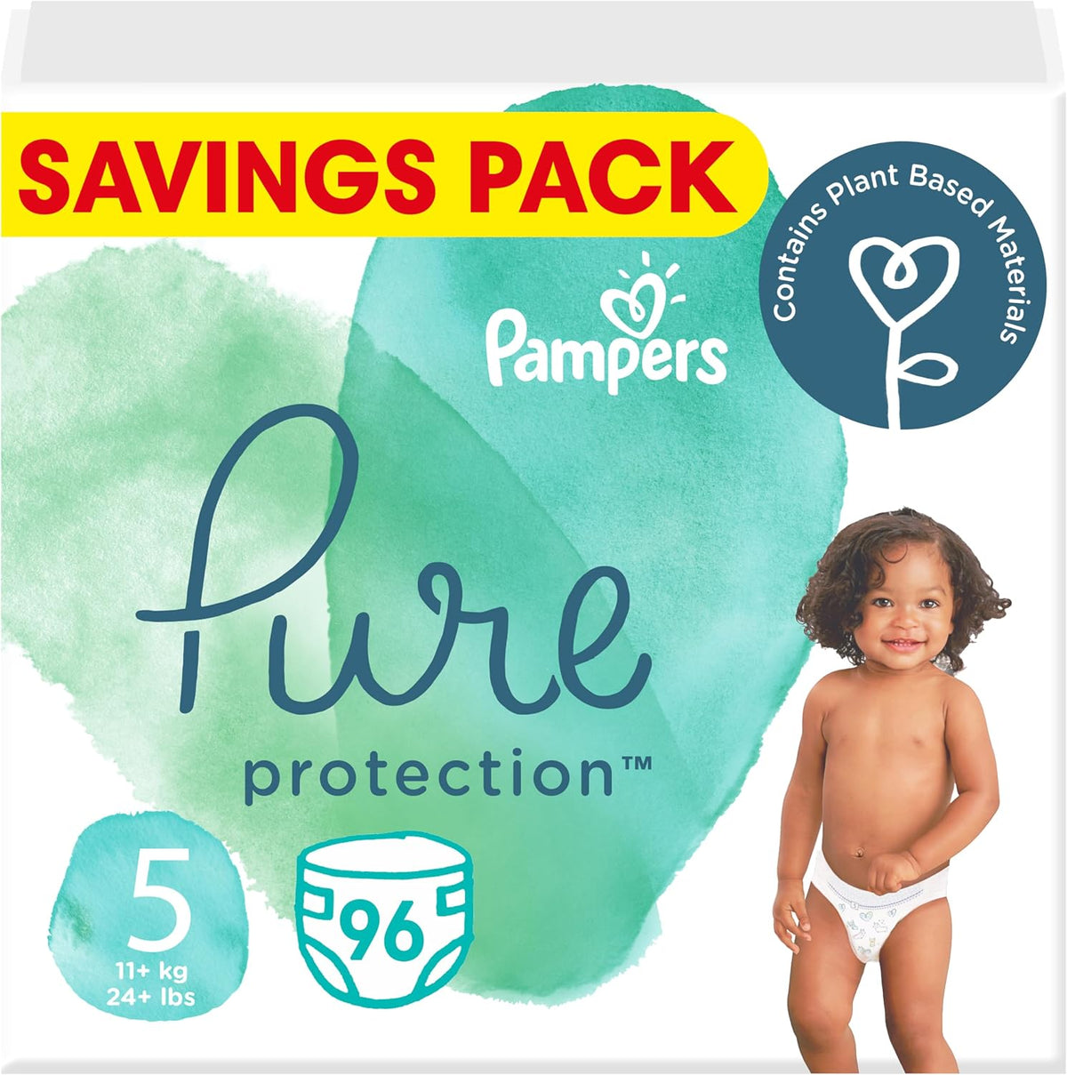 Pampers Pure Protection Dermatologically Tested Diapers, Size 5, 96 Diaper Count