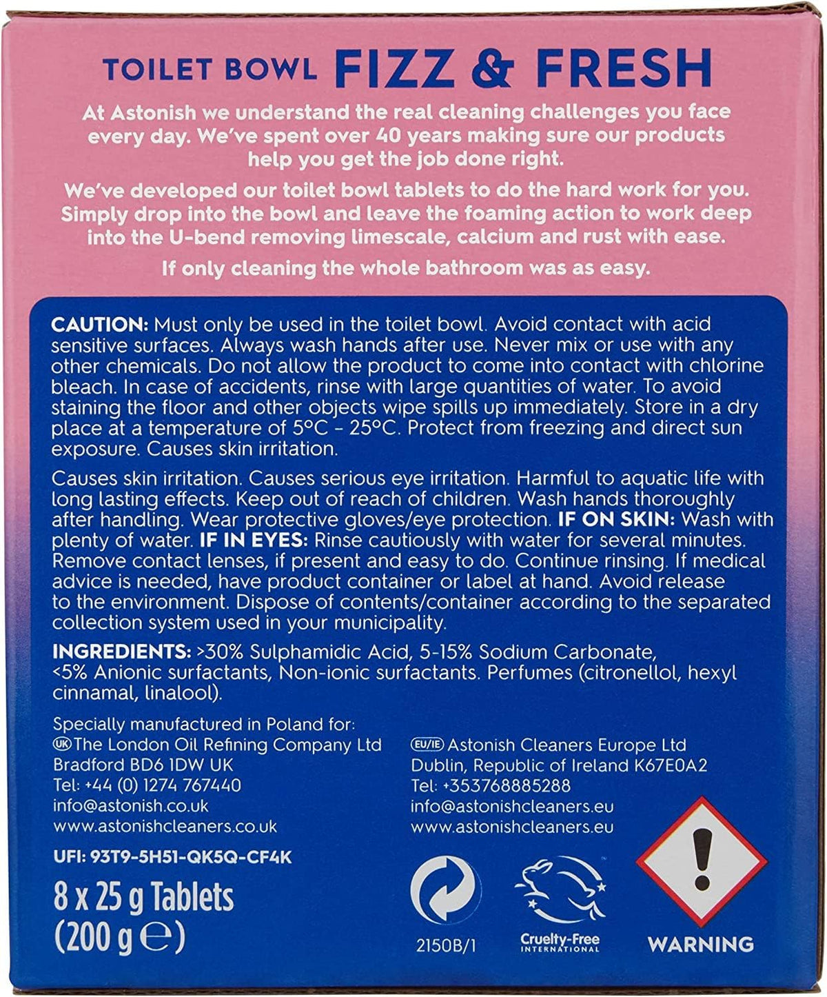 Astonish Toilet Bowl Fizz & Fresh Cleaning Tabs - Peony - Deep Cleaning Foam Action - Removes Depostis of Limescale, Calcium & Rust - No Scrubbing- Vegan - Cruelty Free - 8 Tablets — additional product view 3