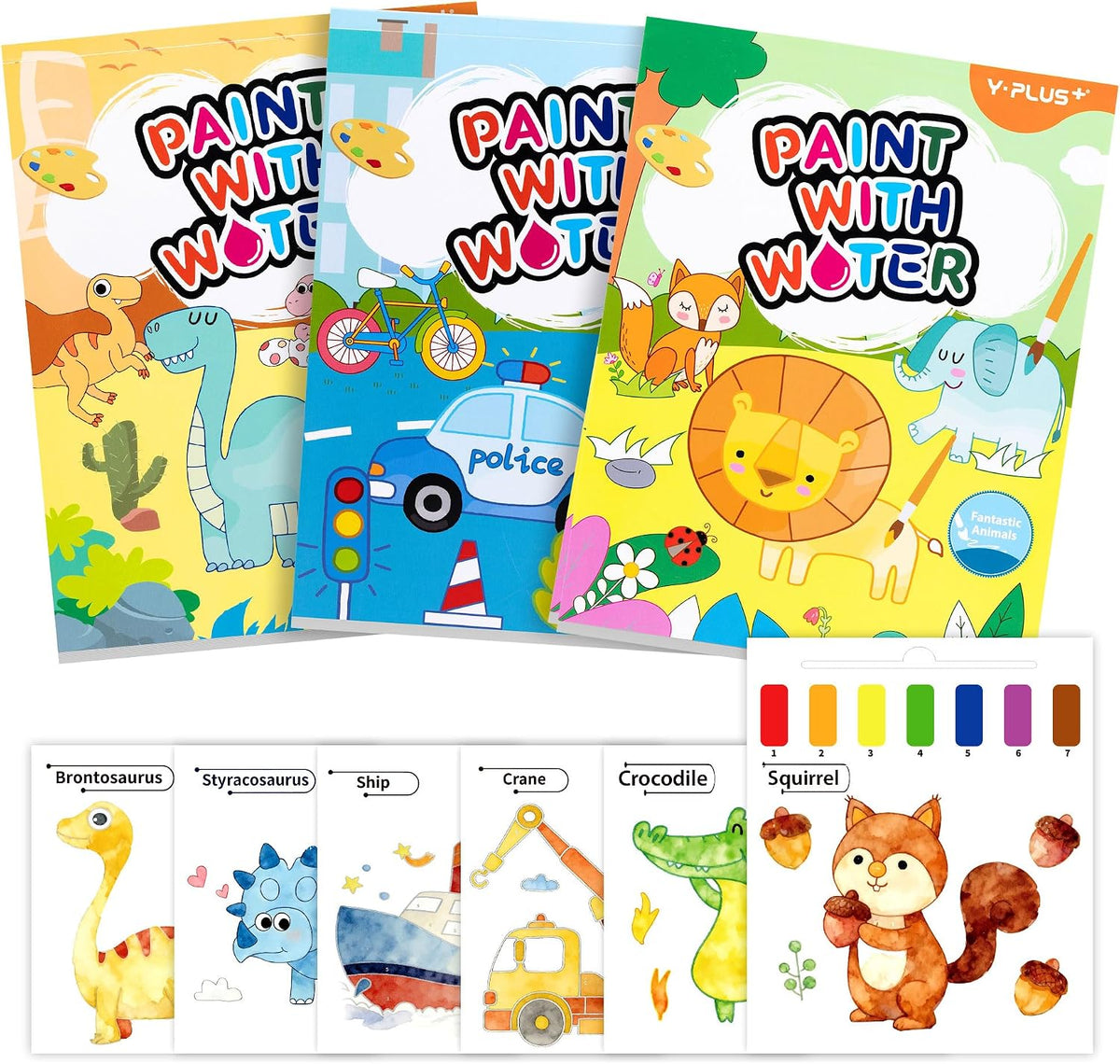 YPLUS Paint with Water Activity Books — 3 Themes