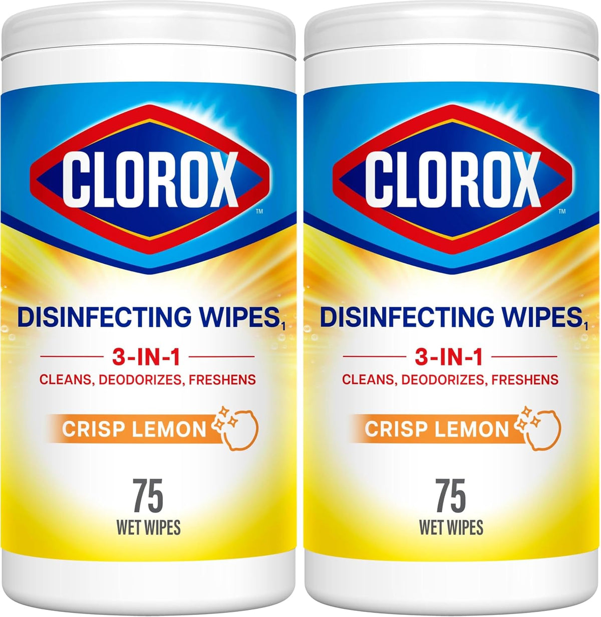Clorox Disinfecting Wipes,Crisp Lemon, 75 Wipes (Item Packing May Vary) (Pack of 2) — front product image