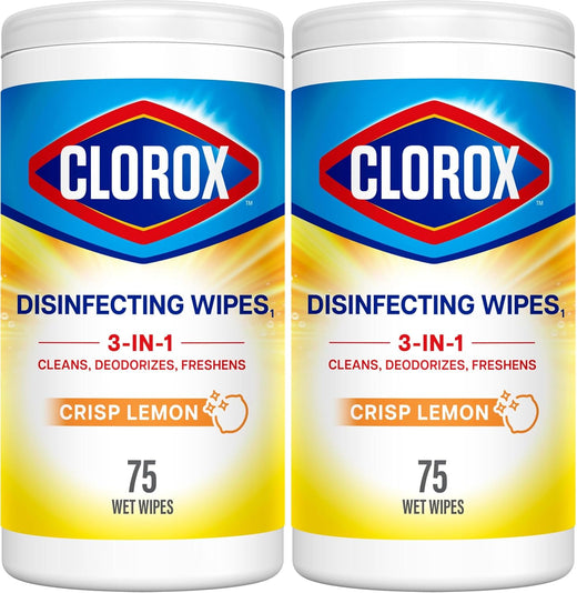 Clorox Disinfecting Wipes,Crisp Lemon, 75 Wipes (Item Packing May Vary) (Pack of 2)