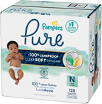 Pampers Diapers Size 0, 128 Count - Pure Protection Disposable Baby Diapers, Hypoallergenic and Unscented Protection, Enormous Pack (Packaging & Prints May Vary)