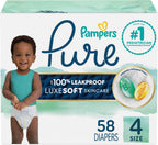 Pampers Pure Protection Diapers - Size 4, 58 Count, Hypoallergenic Premium Disposable Baby Diapers (Packaging May Vary)