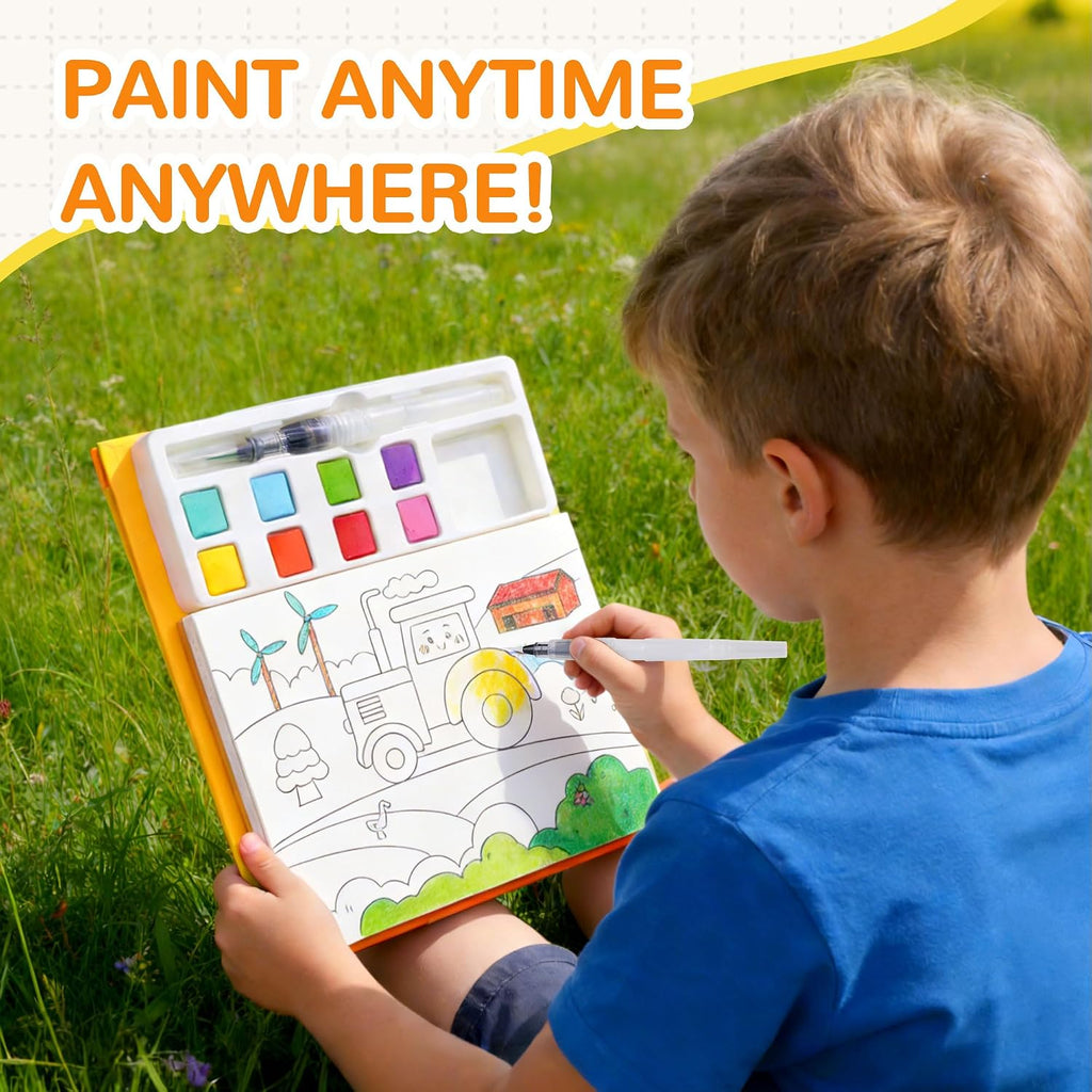 YPLUS Watercolour Activity Book with 8 Paint Colours — Vehicles