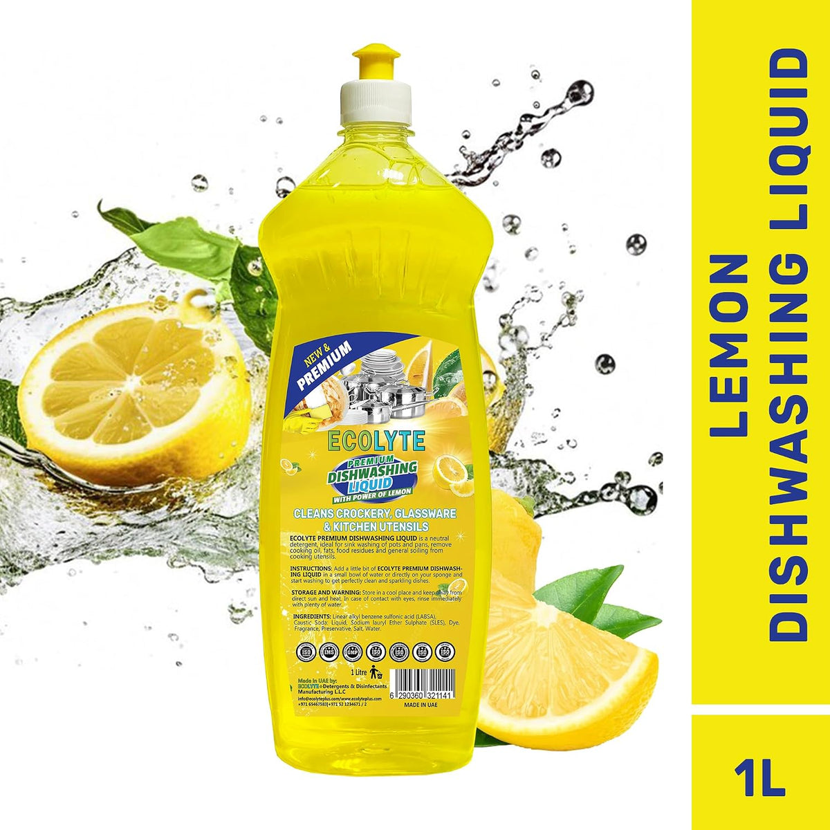 ECOLYTE+ Dishwashing Liquid Soap, Platinum Antibacterial Detergent & Perfect Shine (Lemon, 1 Liter) — additional view 3