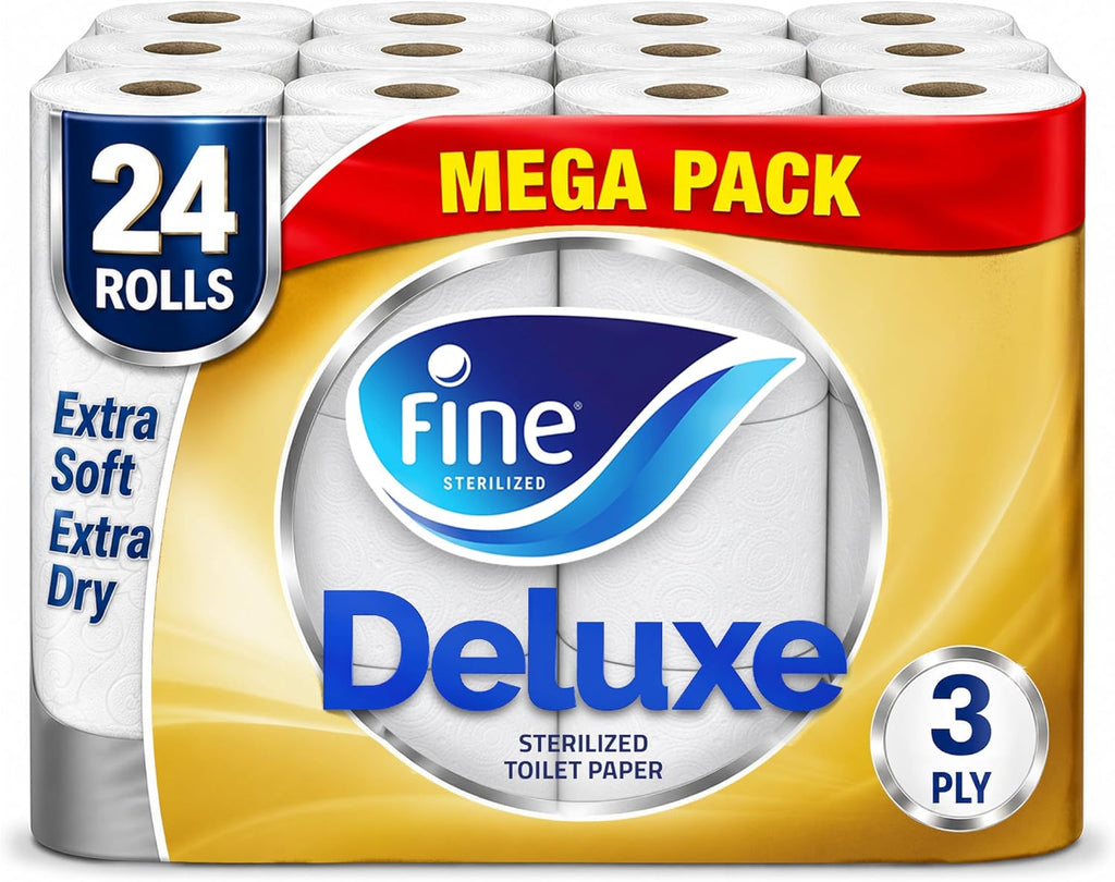 Fine Deluxe Toilet Tissues Paper 24 Rolls, 140 sheets x 3 Ply, Packaging may vary — front product image
