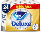 Fine Deluxe Toilet Tissues Paper 24 Rolls, 140 sheets x 3 Ply, Packaging may vary — front product image