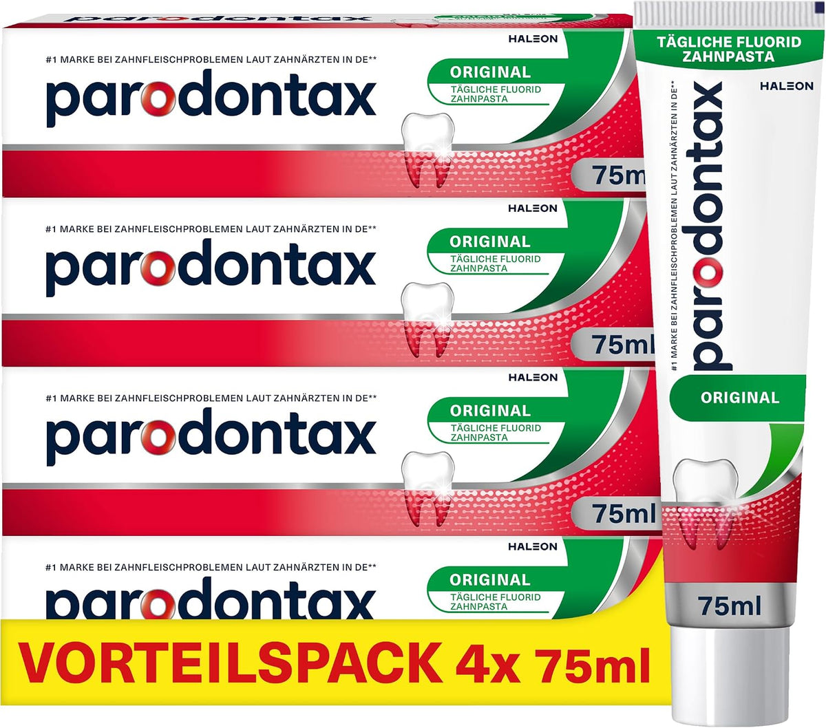 Parodontax Original Toothpaste, 4 x 75 ml Toothpaste, Helps Reduce and Prevent Bleeding Gums — front product image
