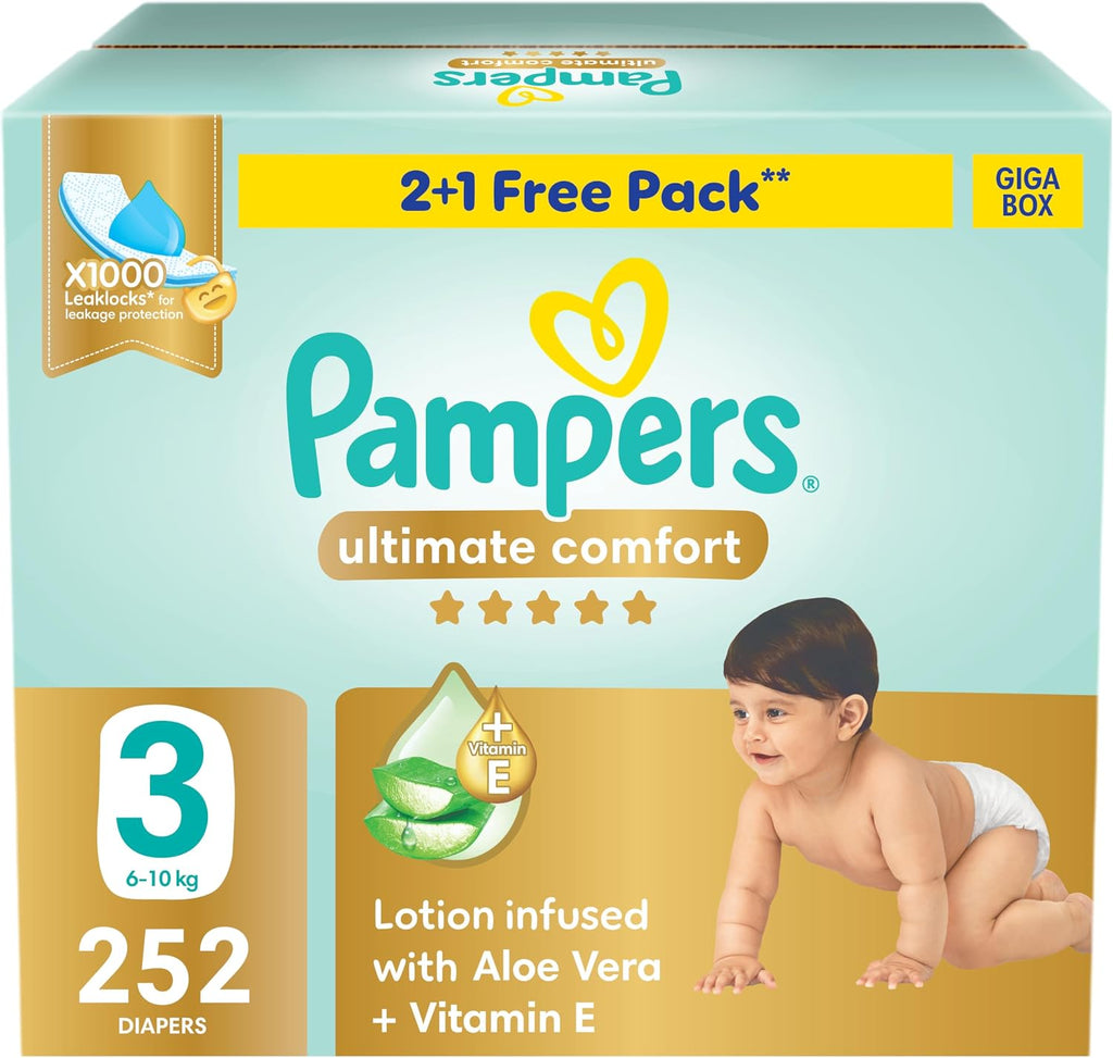 Pampers Ultimate Comfort Premium Taped Diapers 6-10kg Size 3 Box 252 Count