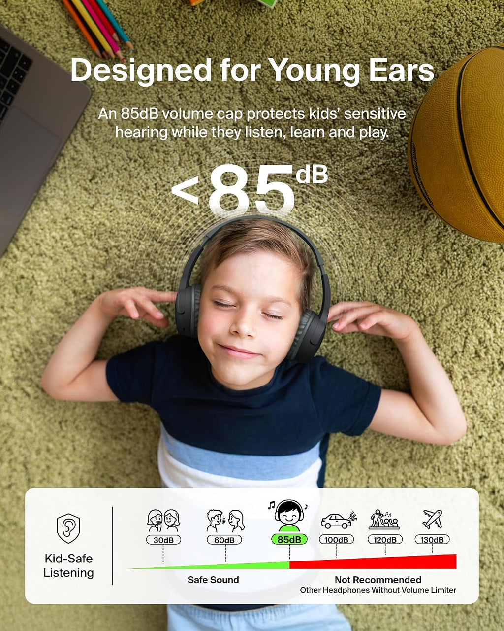 Belkin SoundForm Mini Kids Wireless Headphones with Microphone - Black