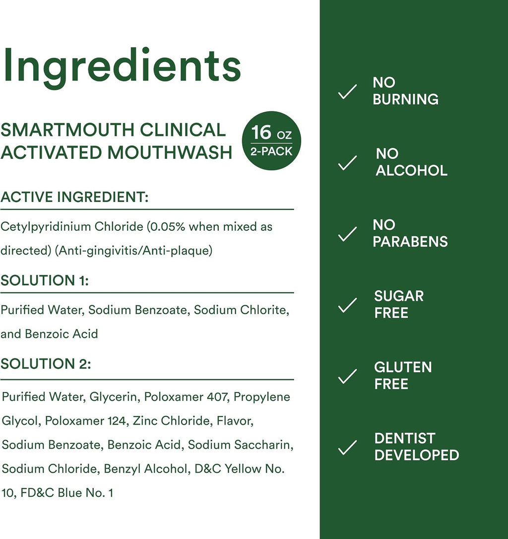 SmartMouth Clinical Zinc Activated Mouthwash, Clean Mint, 16 fl oz, 2-Pack — additional product view 8