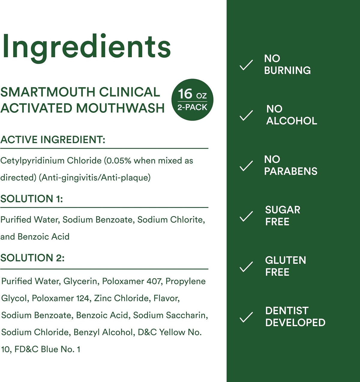 SmartMouth Clinical Zinc Activated Mouthwash, Clean Mint, 16 fl oz, 2-Pack — additional product view 8