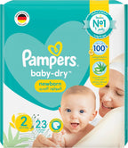 Pampers Baby-Dry Newborn Taped Diapers with Aloe Vera Lotion, up to 100% Leakage Protection, Size 2, 3-8kg, Carry Pack, 23 Count