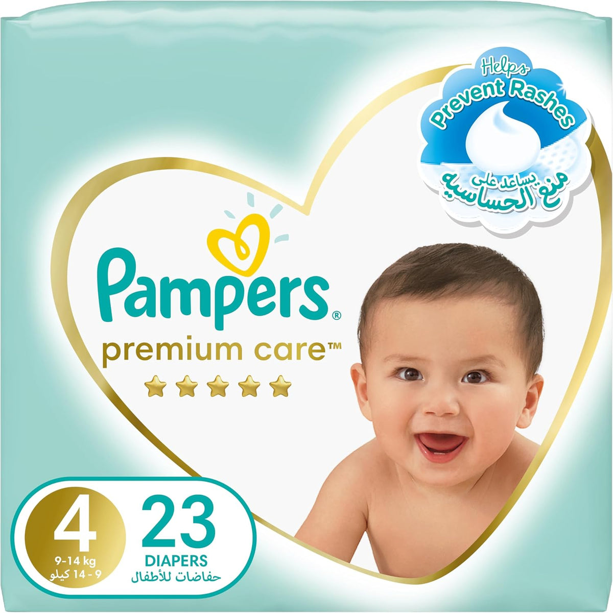 Pampers Premium Care Taped Baby Diapers, Size 4, 9-14 kg, Unique Softest Absorption for Ultimate Skin Protection, 23 Count
