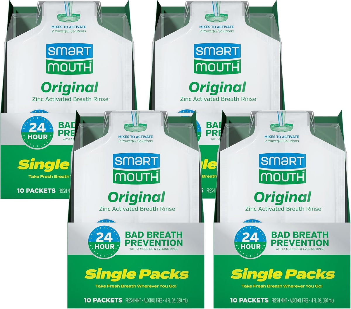 SmartMouth Original Zinc Activated Mouthwash Single Packs, 10 Count, 4-Pack — front product image