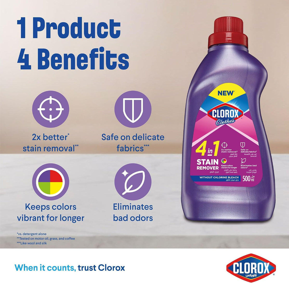 Clorox for Clothes 4in1 Stain Remover, 500ml, Clorox For Colored Clothes Without Chlorine Bleach, Safe on Delicate Fabrics — additional view 3