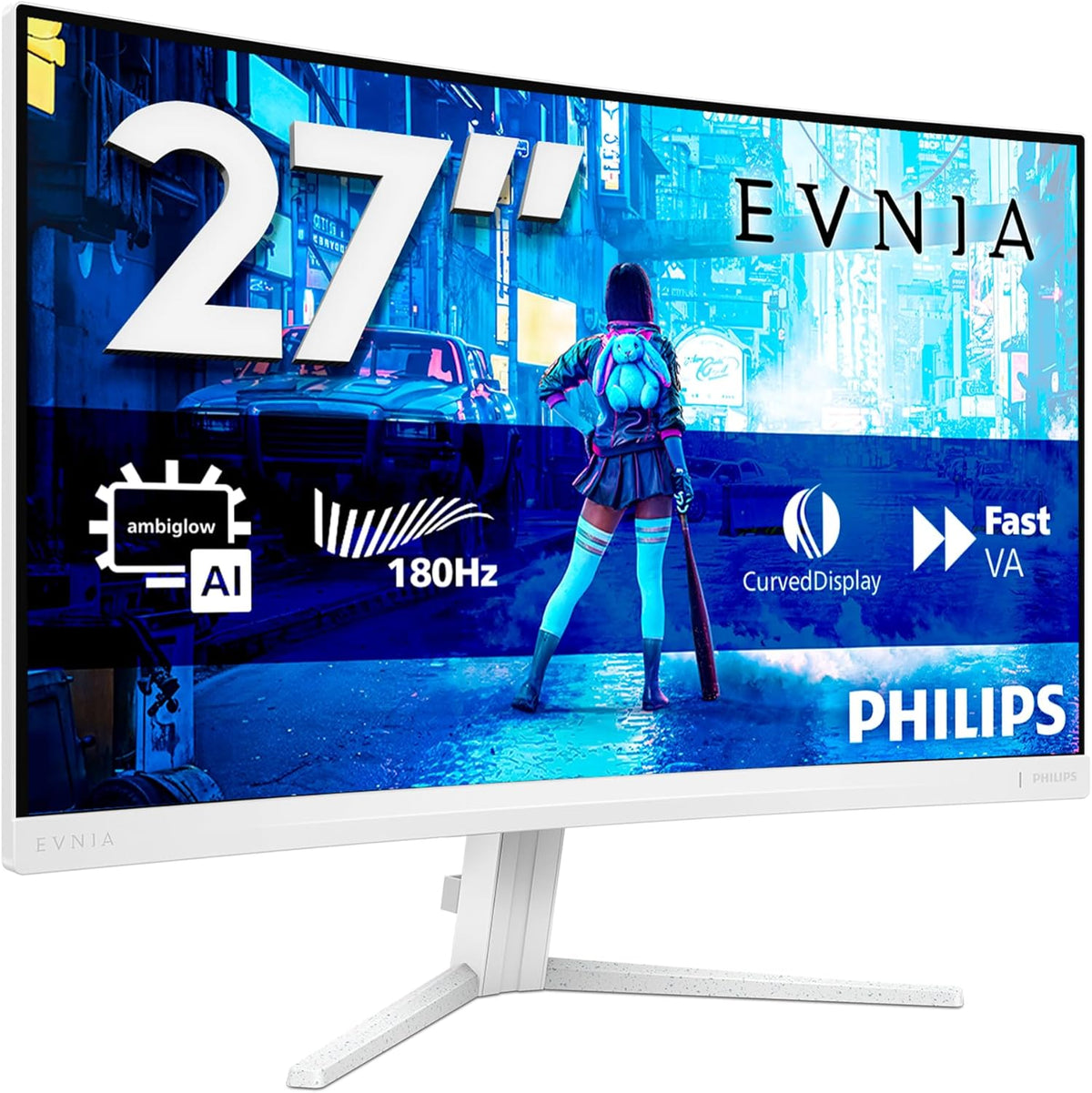 Philips Evnia 27M2C5201L - 27 inch FHD Curved Gaming Monitor, 180 Hz, 1 ms GtG, FreeSync Prem. (1920x1080, 2x HDMI 2.0, 1x DP 1.4) white — White