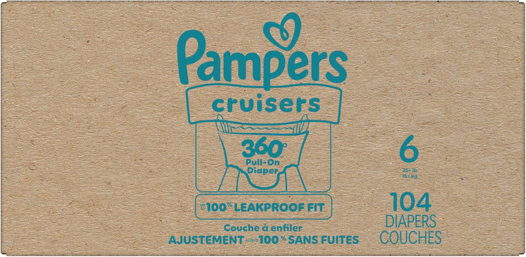 Pampers Diapers Size 6, 104 Count - Pull On Cruisers 360° Fit Disposable Baby Diapers with Stretchy Waistband, (Packaging & Prints May Vary)