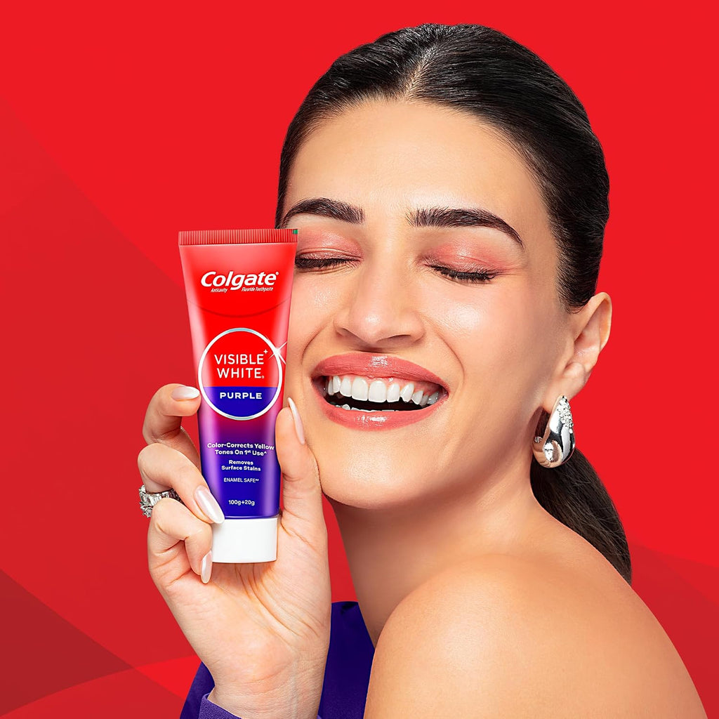Colgate Visible White Purple Toothpaste for Teeth Whitening, Teeth Whitening Colgate Toothpaste with Fluoride, Tooth Paste Helps Remove Surface Stains, Whitens Yellow Teeth, Enamel-Safe for Daily Use — additional product view 3