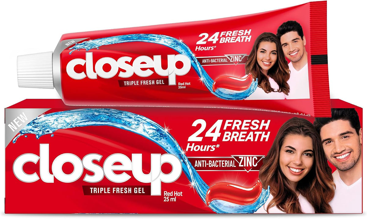 Closeup Triple Fresh Gel Toothpaste, Red Hot, for 24HR fresh breath, 25ml — front product image