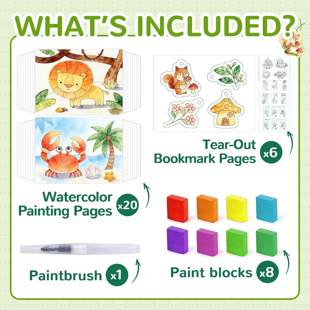 YPLUS Watercolour Activity Book with 8 Paint Colours — Animals