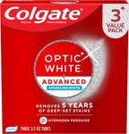 Colgate Optic White Advanced Hydrogen Peroxide Toothpaste, Teeth Whitening Toothpaste Pack, Enamel-Safe Formula, Helps Remove Tea, Coffee, and Wine Stains, Sparkling White, 3 Pack, 3.2 oz — front product image