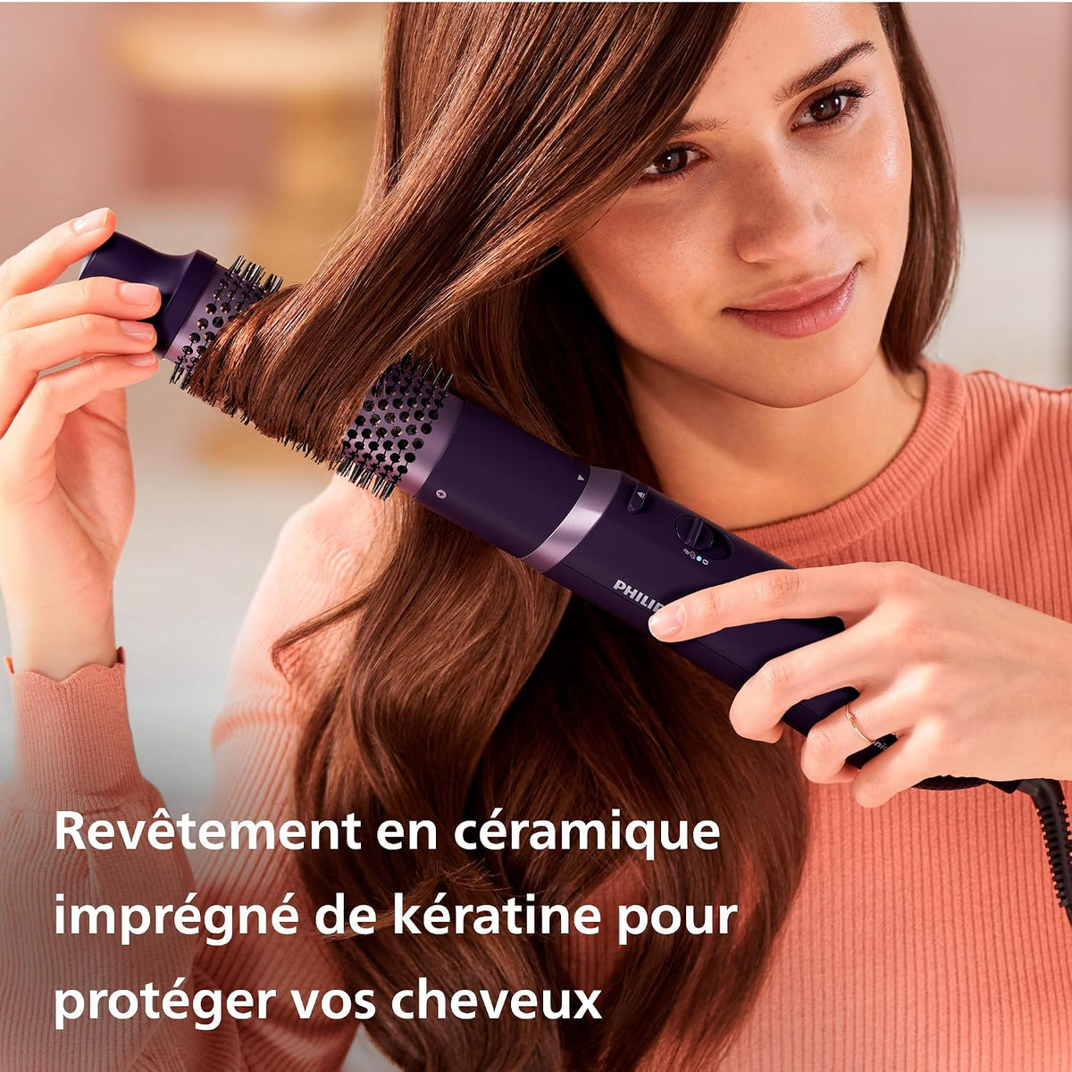 Philips 3000 Series Blower Brush with Ceramic Coating and Keratin, Ionic Function, 3 Accessories (Model BHA305/00) — Purple
