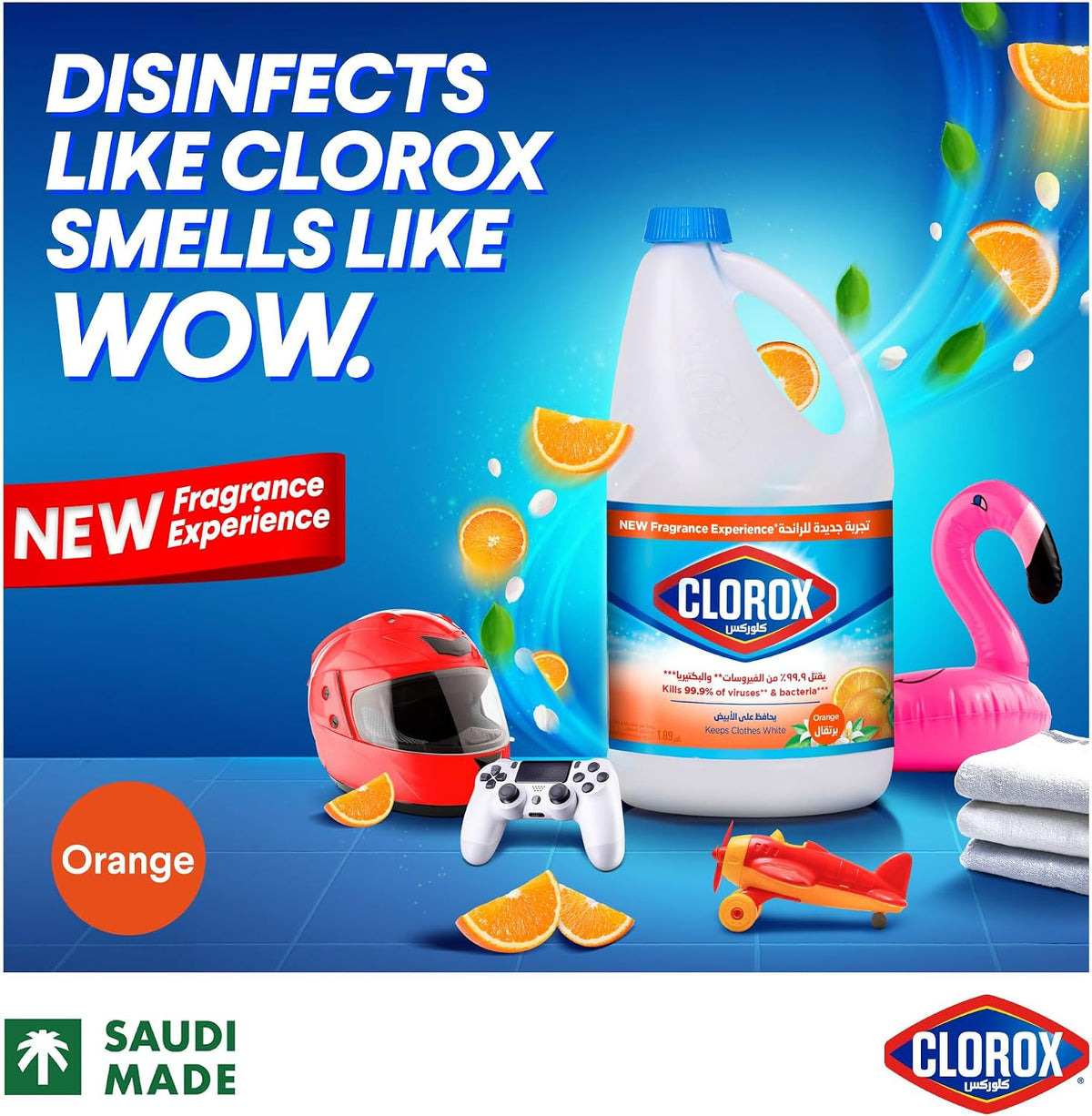 Clorox Liquid Bleach 1.89L, Orange Scent New Fragrance Experience, Kills 99.9% of Viruses and Bacteria, Cleans and Disinfects — additional view 2
