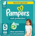 Pampers Rash Protection Aloe Taped Diapers Size 5, 11-16kg Jumbo 66 Count