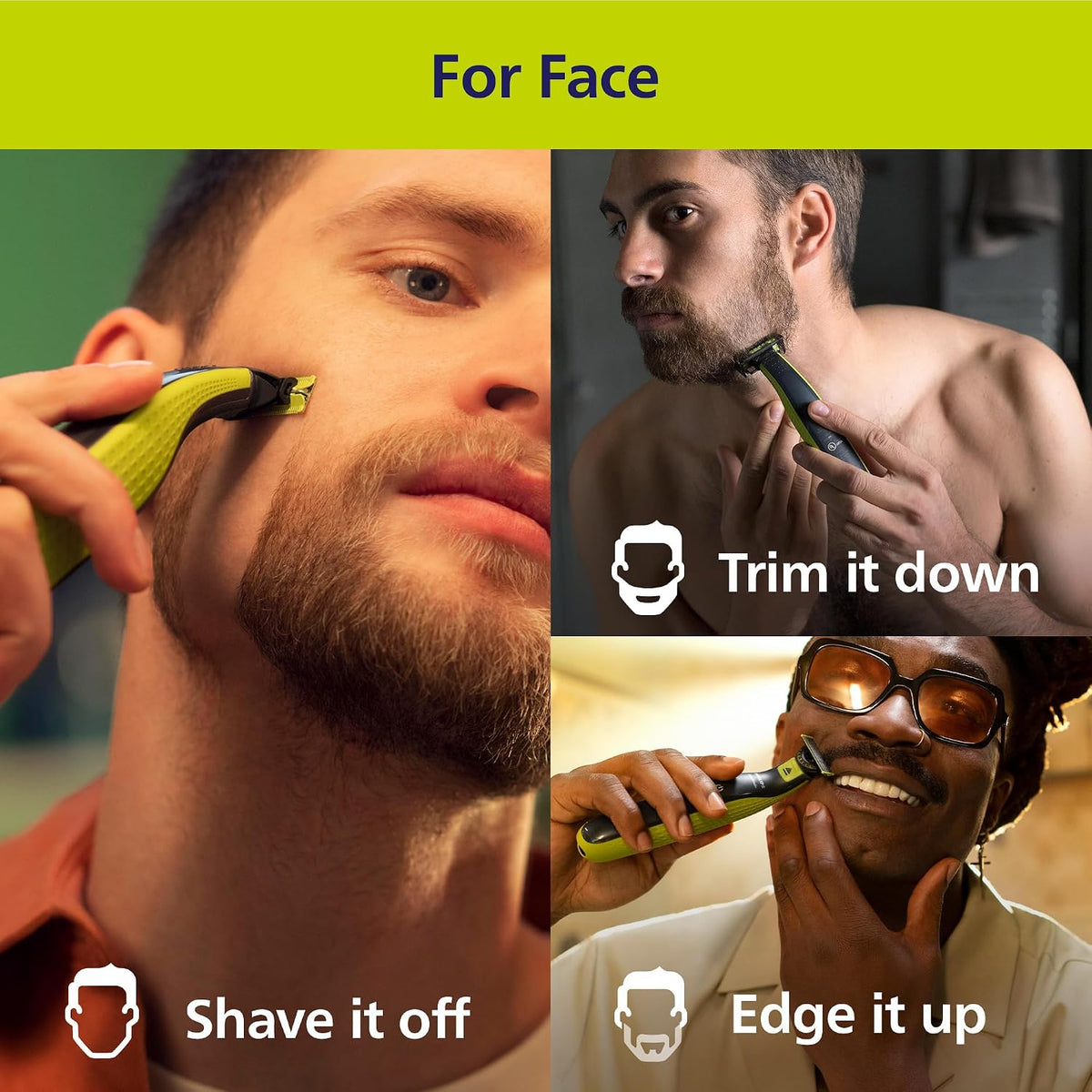 Philips OneBlade 360 Face & Body Electric Beard Trimmer, Razor and Body Groomer for Trimming, Styling and Razors, 3 x 360 Blades, 3 x Trimming Attachments (1.3.5 mm), 2 x Body Attachments, QP2824/31 — Black