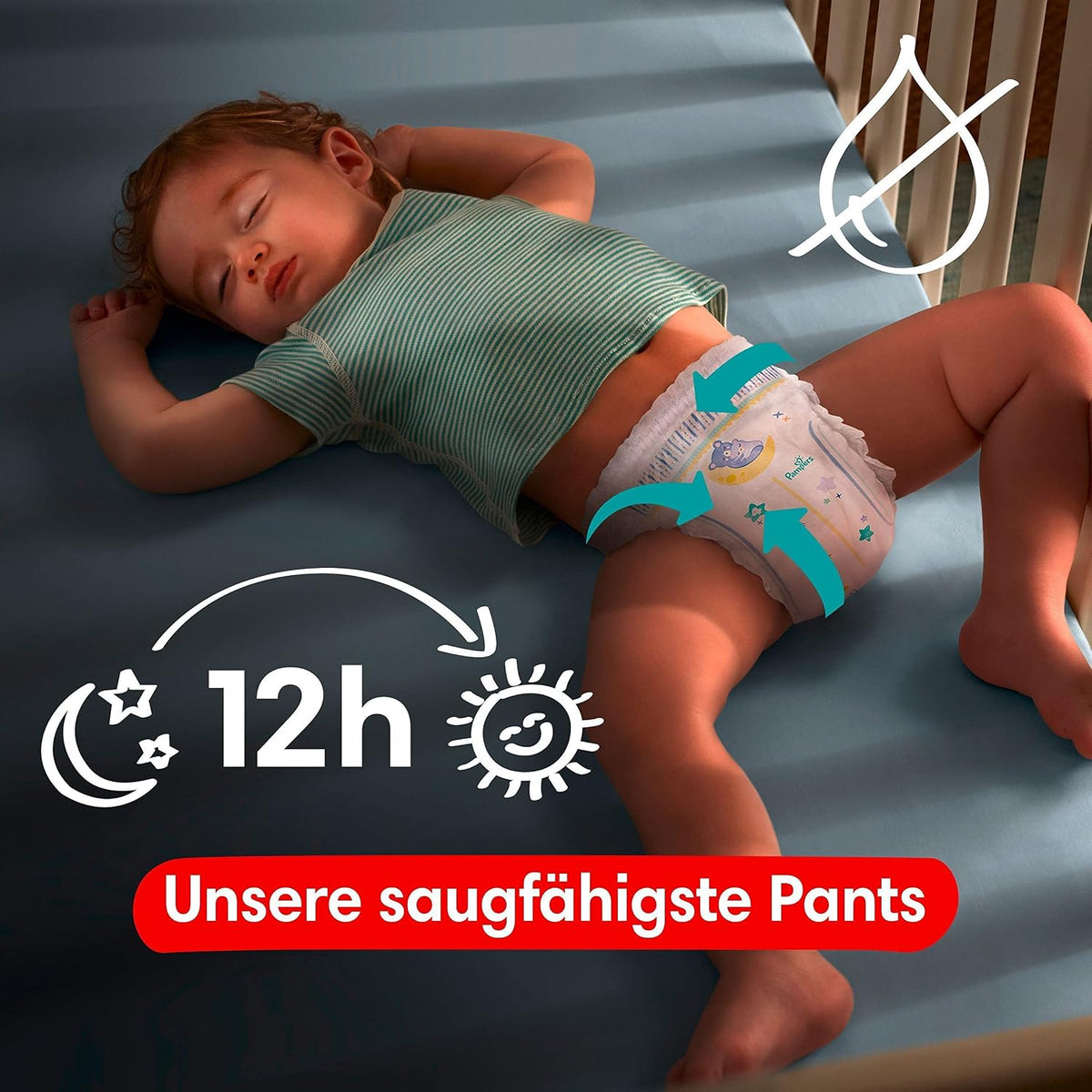 Pampers Night Nappies Pants Size 6 (15+kg) Baby-Dry, Monthly Box, Nappy Panties Provide Extra Protection for the All Night, 138 Nappies