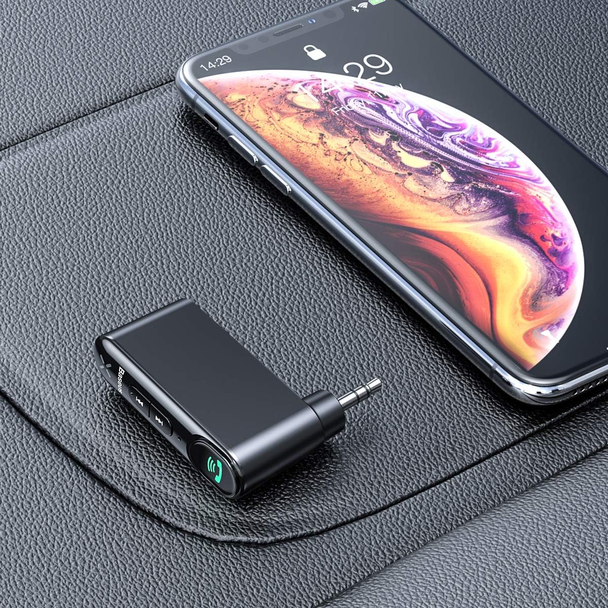 Baseus Bluetooth Aux Adapter, Bluetooth 5.0 Audio Receiver for Wireless Music Stream with Hand-free Call, aptX LL, 10H Play Time, Auto-Repair For Car Speaker, Headphone — Black/Transparent