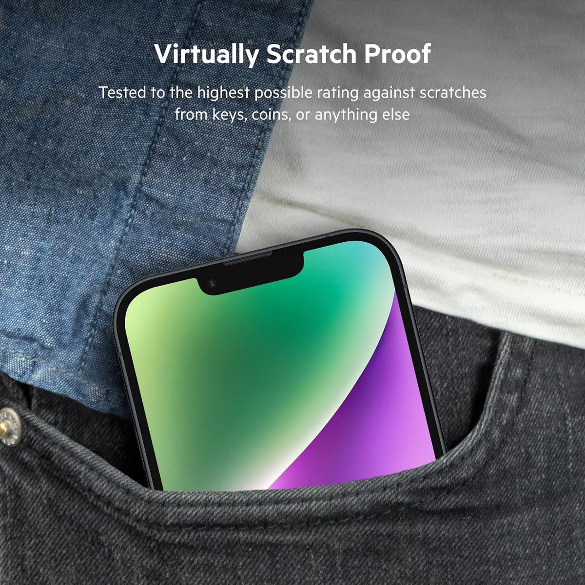 Belkin TemperedGlass iPhone 14, 13, 13 Pro Screen Protector, AntiMicrobial-Treated, Easy Bubble Free Application with Included Installation Guide Tray, 9H Hardness Tested