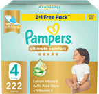 Pampers Ultimate Comfort Premium Taped Diapers 9-14kg Size 4 Box 222 Count