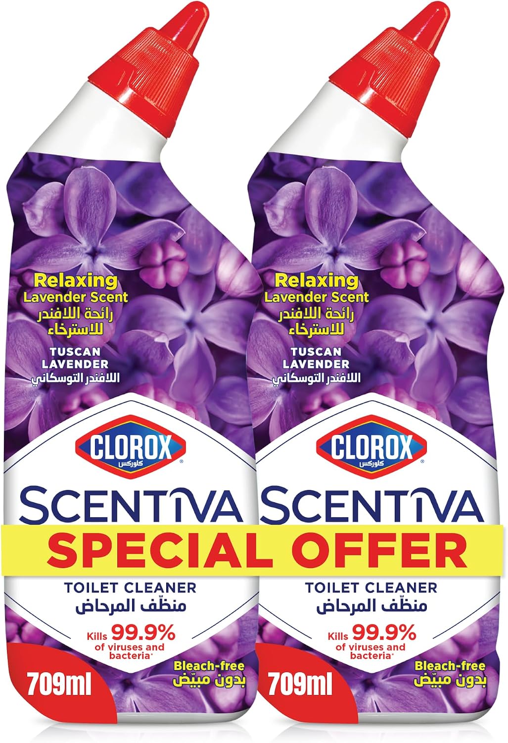 Clorox Scentiva Toilet Cleaner Dual Pack 709 ml, Tuscan Lavender, Bleach Free, Kills 99.9% of Viruses and Bacteria — front product image